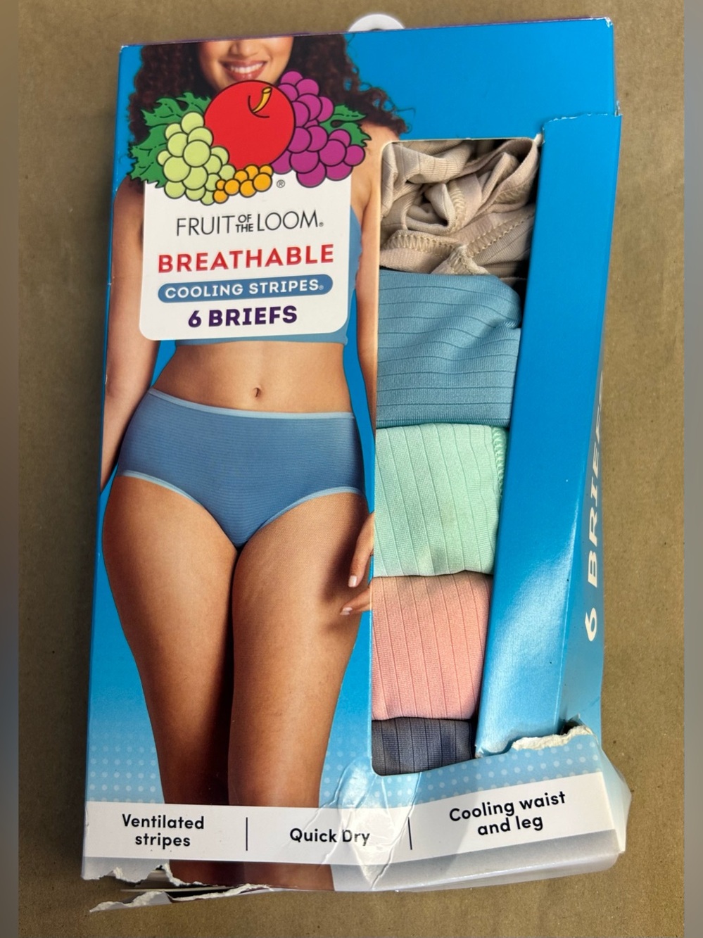 Fruit Of The Loom Breathable Cooling Stripes- 6 Briefs- Size Large (12-14)- New